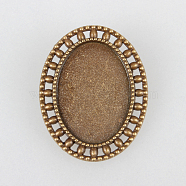 Vintage Alloy Brooch Cabochon Bezel Settings, with Iron Pin Brooch Back Bar Findings, Oval, Cadmium Free & Nickel Free & Lead Free, Antique Bronze, Tray: 25x18mm, 34x27x2mm, Pin: 0.6mm(X-PALLOY-N0085-30AB-NF)