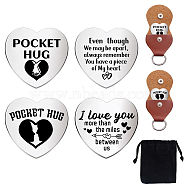 Heart Double-Sided Engraved Stainless Steel Commemorative Decision Maker Coin Set, Pocket Hug Coin, Inspirational Quote Coin, with Velvet Cloth Drawstring Bags, Word, 25x25x2mm(AJEW-GL0002-02E)