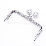 Iron Purse Frames Handles, Kiss Clasp Locks, with Round Acrylic Beads, Rectangle, Platinum, Creamy White, 85x125x12mm, Hole: 1.5mm, Bead: 20mm(FIND-T008-085P-C01)