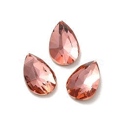 Glass Rhinestone Cabochons, Point Back & Back Plated, Faceted, Teardrop, Padparadscha, 10x6.4x3mm(RGLA-P037-11B-D262)
