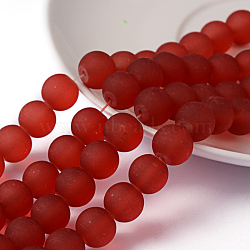 Glass Beads Strands Beads, Frosted Surface Round Beads, for DIY Jewelry Making, Round, FireBrick, about 10mm in diameter, hole: 2mm, about 80pcs/strand(X-GGB10MMY-DK35)