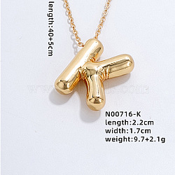 Stainless Steel Party Balloon Letter Pendant Cable Chain Necklaces for Women, Golden, Letter K, 15.75 inch(40cm)(YF1942-11)