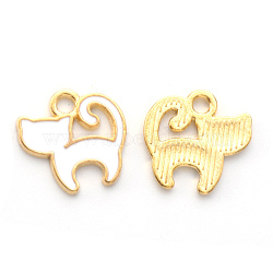 Alloy Enamel Charms, Cat Shape, Light Gold, White, 13x13x2mm, Hole: 1.8mm(ENAM-S121-031D)