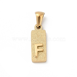 304 Stainless Steel Pendants, Golden, Rectangle with Letter Charm, Letter F, 17.5x6.5x3mm, Hole: 3x6mm(STAS-Z120-03F-G)