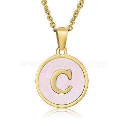 Natural Shell Initial Letter Pendant Necklace, with Golden Stainless Steel Cable Chains, Letter C, 17.72 inch(45cm)(LE4192-5)