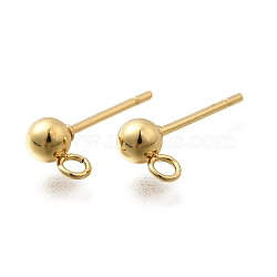 201 Stainless Steel Stud Earring Findings, with Loop and 304 Stainless Steel Pins, Real 18K Gold Plated Round, Real 18K Gold Plated, 15x6.5x4mm, Hole: 1.8mm, Pin: 0.5mm(STAS-T031-15G)