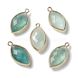 Natural Green Fluorite Pendants, with Platinum Brass Edge, Faceted, Horse Eye, 22x12x5.5mm, Hole: 1.8mm(G-B009-01G-V)