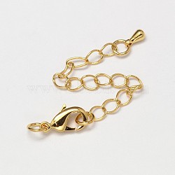 Rack Plating and Vacuum Plating Brass Chain Extender, Soldered, with Lobster Claw Clasps, Cadmium Free & Lead Free, Golden, 50~70mm, Clasps: 12x7mm, Hole: 3mm(KK-I598-16G-RS)