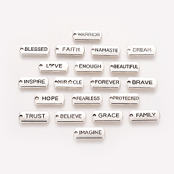 Tibetan Style Alloy Inspirational Message Pendants, Rectangle with Words, Cadmium Free & Lead Free, Antique Silver, 8x21x2mm, Hole: 2mm, about 4pcs/kind, 80pcs/set(TIBEP-YW0001-01A)