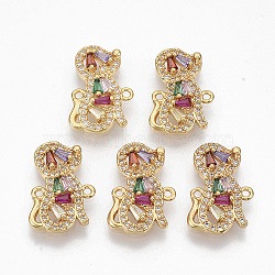 Brass Micro Pave Cubic Zirconia Links connectors, Dog, Colorful, Golden, 19x11.5x3mm, Hole: 1.2mm(ZIRC-T012-81G)