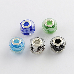 Rondelle Lampwork Large Hole European Beads, with Silver Color Plated Brass Cores, Mixed Color, 14~15x11~12mm, Hole: 5mm(LPDL-R003-06)
