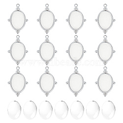 DIY Blank Oval Pendant Making Kit, Including 304 Stainless Steel Pendant Cabochon Settings, Glass Cabochons, Stainless Steel Color, 24Pcs/box(DIY-UN0005-07)