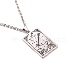 304 Stainless Steel Curb Chain Rectangle with Constellation Pendant Necklaces, Stainless Steel Color, Sagittarius, 23.62 inch(60cm)(PW-WG0F5D0-25)