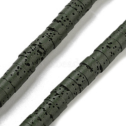 Natural Lava Rock Dyed Beads Strands, Disc, Heishi Beads, Dark Green, 6x3~3.5mm, Hole: 1.5mm, about 107~114pcs/strand, 14.96''(38cm)(G-K375-G05-01)