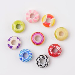 Handmade Polymer Clay Enamel European Beads, Large Hole Rondelle Beads, Mixed Color, 14x7.5mm, Hole: 5.5mm(FPDL-J002-M)