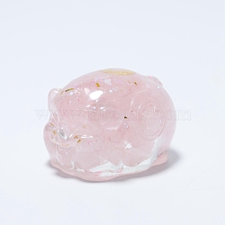 Resin Craft Display Decorations, with Natural Rose Quartz Chip, Lucky Pig Figurine, for Home Feng Shui Ornament, 48x36x30mm(DJEW-PW0021-43A)