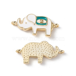 Rack Plating Brass Enamel Connector Charms, Elephant Links, Lead Free & Cadmium Free, Long-Lasting Plated, Real 18K Gold Plated, White, 27x13.5x3mm, Hole: 1.6mm(KK-F848-07G)