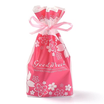 Plastic Baking Bags, Drawstring Bags, for Christmas Wedding Party Birthday Engagement Holiday Favor, Rectangle, Pink, Flower Pattern, 22.3x15.1cm, about 45~50pcs/bag