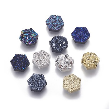 Imitation Druzy Gemstone Resin Beads, Hexagon, Mixed Color, 10x10x3.5mm, Hole: 1.2mm