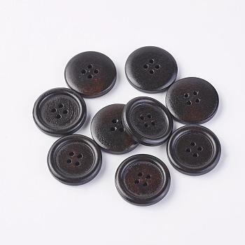 Round 4-hole Basic Sewing Button, Wooden Buttons, Coconut Brown, about 23mm in diameter, 100pcs/bag