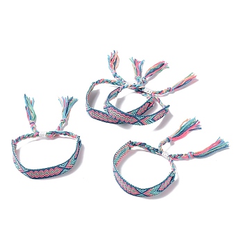 Polyester-cotton Braided Rhombus Pattern Cord Bracelet, Ethnic Tribal Adjustable Brazilian Bracelet for Women, Light Blue, 5-7/8~11 inch(15~28cm)