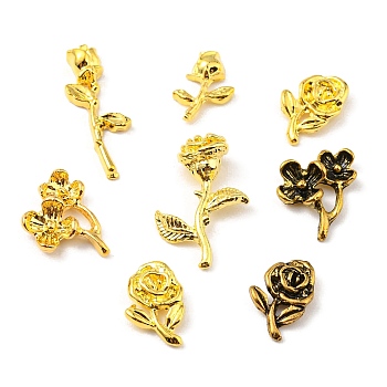 Flower Alloy Cabochons, Nail Art Decoration Accessories, DIY Crystal Epoxy Resin Material Filling, Cadmium Free & Lead Free, Golden & Antique Golden & Silver, Mixed Color, 120pcs/box