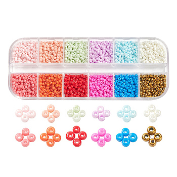 12 Style 12/0 Glass Seed Beads, Baking Paint, Round Hole, Round, Mixed Color, 1.5~3x1.5~2mm, Hole: 0.5~1mm, about 250pcs/style, 3000pcs/box