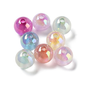 UV Plated Transparent Acrylic Beads, with Glitter Powder, Luminous Beads, Glow in the Dark, Iridescent, Round, Mixed Color, 16x15mm, Hole: 3.8mm