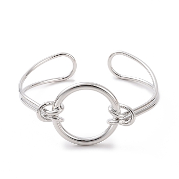 Brass Round Circle Open Cuff Bangle, Wire Wrap Jewelry for Women, Platinum, Inner Diameter: 2-1/2 inch(6.35cm)