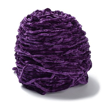 Wool Chenille Yarn, Velvet Cotton Hand Knitting Threads, for Baby Sweater Scarf Fabric Needlework Craft, Purple, 5mm, 95~100g/skein