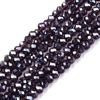 Electroplate Glass Beads Strands, Pearl Luster Plated, Faceted, Rondelle, Slate Blue, 2.3~2.7x2mm, Hole: 0.4mm, about 150~155pcs/strand, 32~33cm