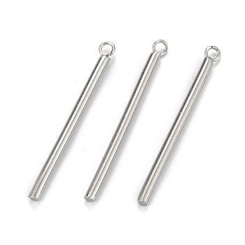 304 Stainless Steel Pendants, Column, Stainless Steel Color, 33x3x2mm, Hole: 1.8mm