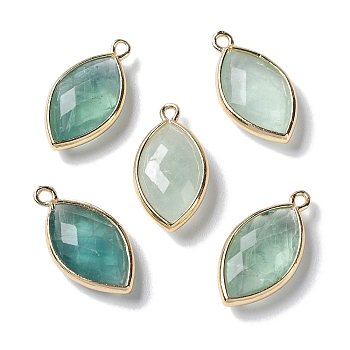Natural Green Fluorite Pendants, with Platinum Brass Edge, Faceted, Horse Eye, 22x12x5.5mm, Hole: 1.8mm