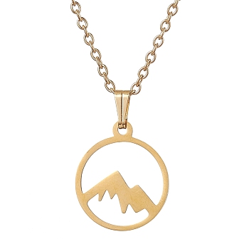 201 Stainless Steel Pendnat Necklaces,  304 Stainless Steel Cable Chain Necklaces, Mountain, 15.94 inch(40.5cm), Mountain: 21.5x15mm