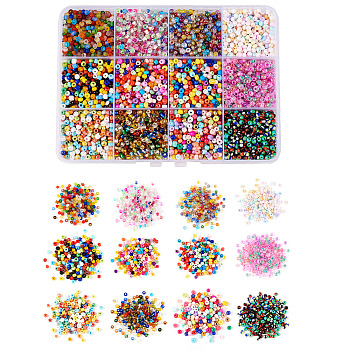 180g 12 Colors Glass Seed Beads, Mixed Color, 2.5~4x2~3mm, Hole: 0.8~1mm, 15g/color