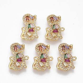 Brass Micro Pave Cubic Zirconia Links connectors, Dog, Colorful, Golden, 19x11.5x3mm, Hole: 1.2mm