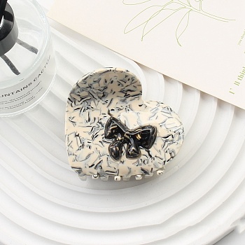 Heart with Bowknot Cellulose Acetate(Resin) Claw Hair Clips, Hair Accessories for Women Girl, Old Lace, 70x65x53mm