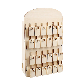 4-Tier Wood Earring Display Card Stands, Detachable Jewelry Storage Organizer Holder for Earring Display, with 24Pcs Earring Display Cards and Hooks, PapayaWhip, Half Round: 23x17x0.4cm