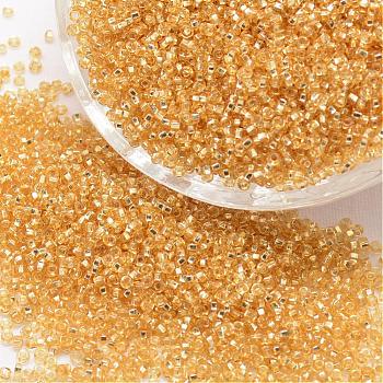 12/0 Round Glass Seed Beads, Silver Lined Square Hole, Transparent Colours, Goldenrod, 1.8~2.0mm, Hole: 0.8mm, about 28000pcs/pound