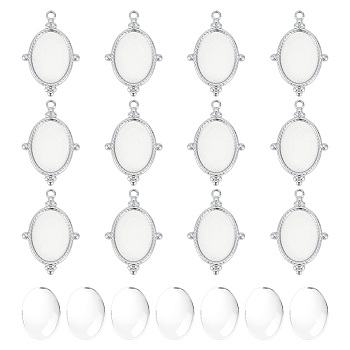 DIY Blank Oval Pendant Making Kit, Including 304 Stainless Steel Pendant Cabochon Settings, Glass Cabochons, Stainless Steel Color, 24Pcs/box