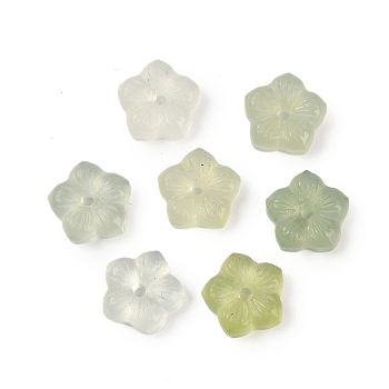 Natural Xiuyan Jade Carved Beads, Flower, 14.5x15x3.5mm, Hole: 1.6mm