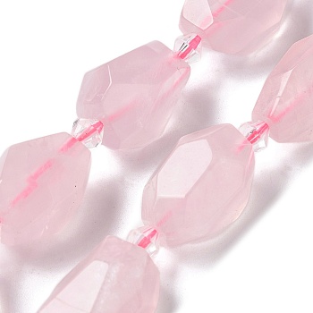 Natural Rose Quartz Beads Strands, Faceted, Nuggets, 16.5~27.5x9.5~21.5x9.5~21.5mm, Hole: 2mm, about 12~15pcs/strand, 15.16~15.75''(38.5~40cm)