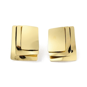 304 Stainless Steel Stud Earring, Rectangle, Golden, 23x19mm