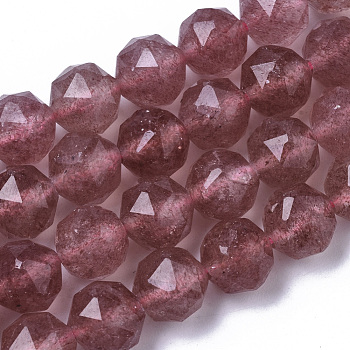 Natural Strawberry Quartz Beads Strands, Faceted, Star Cut Round Beads, 8~9mm, Hole: 0.9~1mm, about 23~26pcs/Strand, 7.28 inch~7.68 inch(18.5~19.5cm)