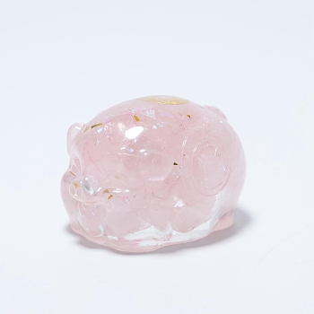 Natural Rose Quartz Chip & Resin Craft Display Decorations, Lucky Pig Figurine, for Home Feng Shui Ornament, 48x36x30mm