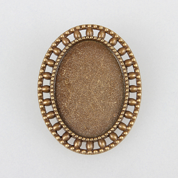 Vintage Alloy Brooch Cabochon Bezel Settings, with Iron Pin Brooch Back Bar Findings, Oval, Cadmium Free & Nickel Free & Lead Free, Antique Bronze, Tray: 25x18mm, 34x27x2mm, Pin: 0.6mm