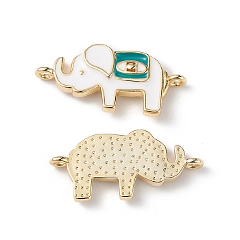 Rack Plating Brass Enamel Connector Charms, Elephant Links, Lead Free & Cadmium Free, Long-Lasting Plated, Real 18K Gold Plated, White, 27x13.5x3mm, Hole: 1.6mm
