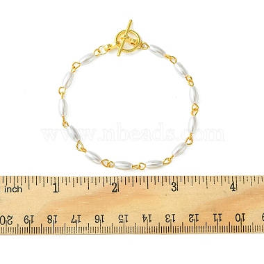 3Pcs 3 Style Aluminium Paperclip & Brass Curb & Imitation Pearl Acrylic Beaded Link Chain Bracelets Set(BJEW-FS0001-08)-6