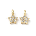 Brass Micro Pave Clear Cubic Zirconia Charms, Star Charms, Rack Plating ,Long-Lasting Plated, Lead Free & Cadmium Free, Real 18K Gold Plated, 8x5.5x3mm, Hole: 1.4mm(CU-CBA9FFD-04G)