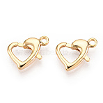 Brass Heart Lobster Claw Clasps, for Jewelry Making, Real 18K Gold Plated, 13x9x3mm, Hole: 1.6mm(X-KK-N254-16G)